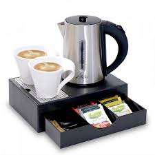 Electric Kettle Sets with hospitality trays, mugs, tea & coffee kits